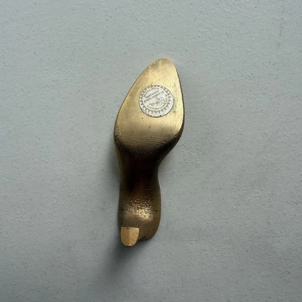 Vintage Gerrity Products Brass High Heel Shoe Paperweight 24K Gold Electroplate